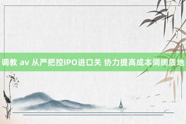 调教 av 从严把控IPO进口关 协力提高成本阛阓质地