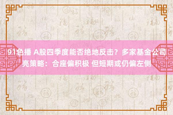 91色播 A股四季度能否绝地反击？多家基金公司亮策略：合座偏积极 但短期或仍偏左侧