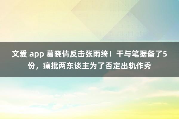 文爱 app 葛晓倩反击张雨绮！干与笔据备了5份，痛批两东谈主为了否定出轨作秀