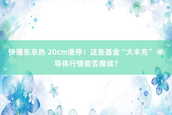 快播东京热 20cm涨停！这些基金“大丰充” 半导体行情能否握续？