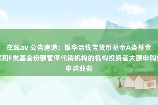 在线av 公告速递：银华活钱宝货币基金A类基金份额和F类基金份额暂停代销机构的机构投资者大额申购业务